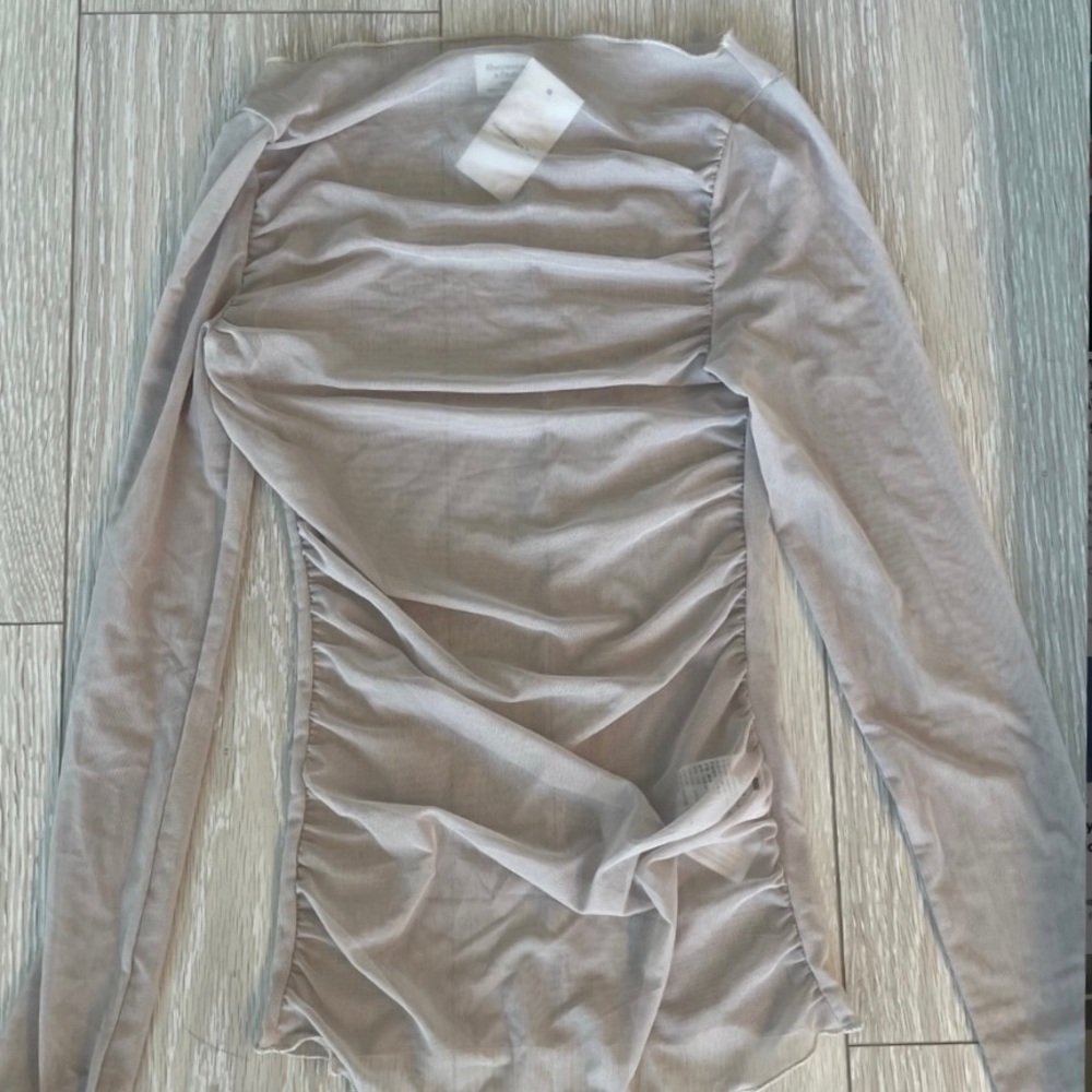 Abercrombie Sheer Long Sleeve Ruched Top
